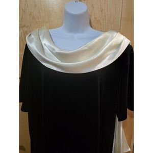 Connected Apparel Elegant Black Velvet Dress With Ivory Satin Scarf Accent 24W